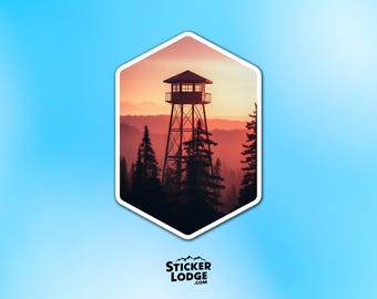 Firewatch Tower Sunset Vinyl Sticker - Forest Lookout Adventure Decal
