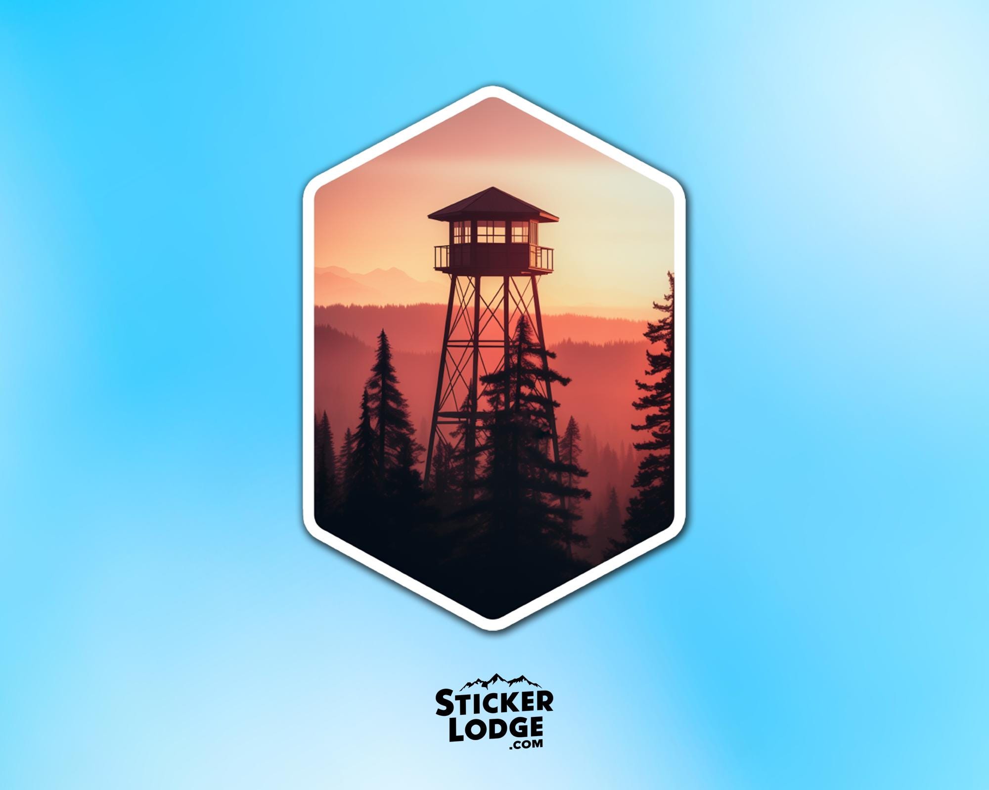 Fire Watch Sticker Firewatch Tower Sunset Vinyl Sticker - Forest Lookout Adventure Decal ...