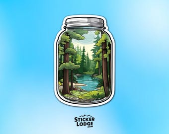 Nature in a Jar Vinyl Sticker - Forest and Stream Scenery Decal