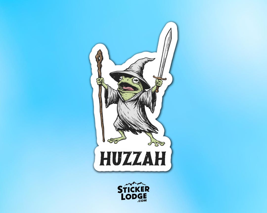 Huzzah Frog Wizard Vinyl Sticker - Etsy