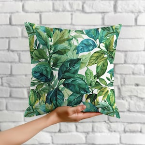 Cozy Botanical Leaves Throw Pillow Cover, Tropical Greenery Cushion Cover