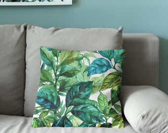 Cojín decorativo con diseño de hojas botánicas, regalo para amantes de la naturaleza, cojín decorativo con motivos vegetales.