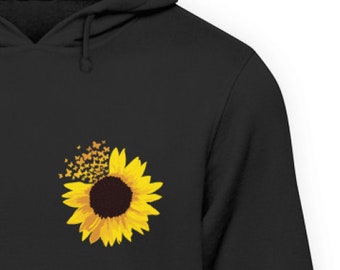 Sunflower with butterflies (chest pocket motif) - unisex hoodie