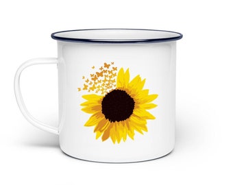 Sunflower with butterflies - enamel mug