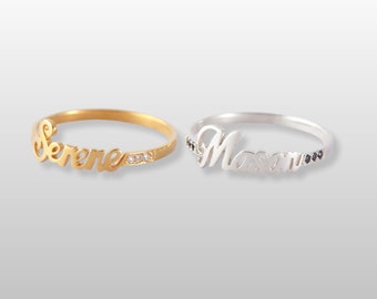 Personalized Stacking Ring with Kids’ Names & CZ Pave - Stackable Ring for Mothers - Custom-Made Jewelry Gift - Mother’s Day, Birthdays