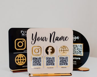Triple Icon and QR Code Instagram Business Social Media Sign Salon Sign ...