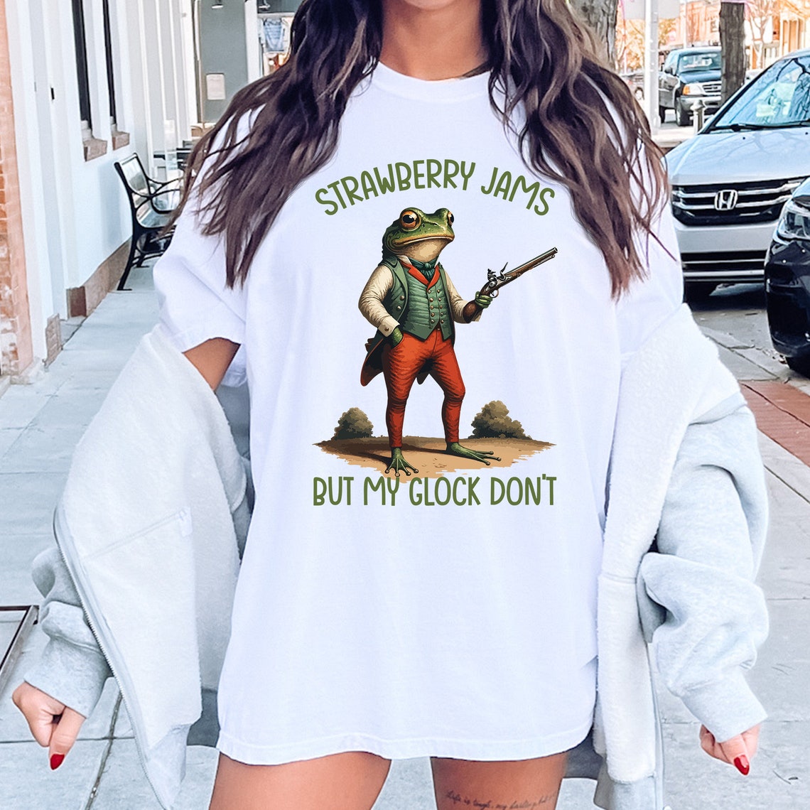 Strawberry Jams but My Glock Don't Frog Lover Shirt Meme Shirt for