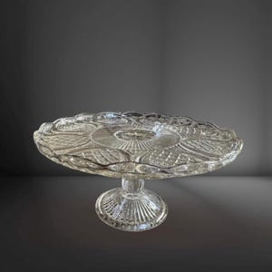 Vintage Pressed Glass Cake Stand – Pineapple Motif, Diamond Pattern, 10” Diameter