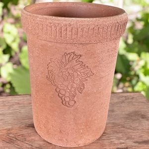 Terracotta Cylinder Carved Grapes Kitchen Pottery Utensil Holder/Wine Cooler