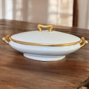 Antique Limoges Porcelain Serving Dish: Gold Accents, Elite Works France