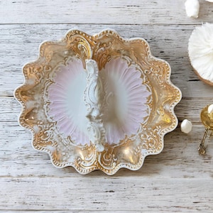 Vintage/Antique Gold Gilt & Pink Porcelain 2-Section Serving Dish - Ornate Tray- Please Review