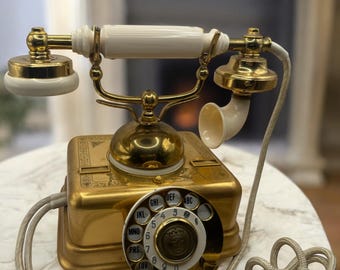 Antique Old Kjøbenhavns Telefon Aktieselskab Danish Gold Rotary Telephone