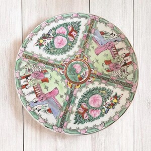 Vintage Porcelain Plate | Hand-Painted Asian Family Scene | Famille Rose Style