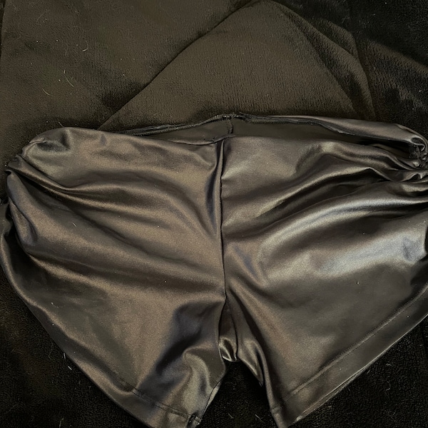 Poly/spandex leather look booty shorts