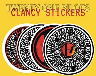 Stickers logo CLANCY | Vingt et un pilotes | Sticker imperméable en vinyle brillant pour bouteilles d'eau, ordinateurs portables, étuis de téléphone, cadeaux