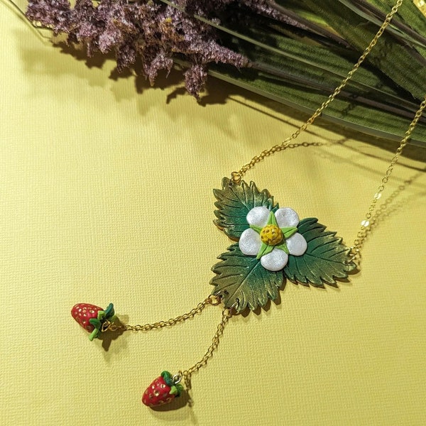 Strawberry Flower and Fruit Necklace