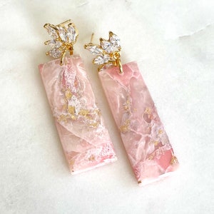 Marble Style Pink Earrings, Hand Made Polymer Clay Earrings