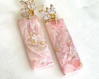 Marble Style Pink Earrings, Hand Made Polymer Clay Earrings