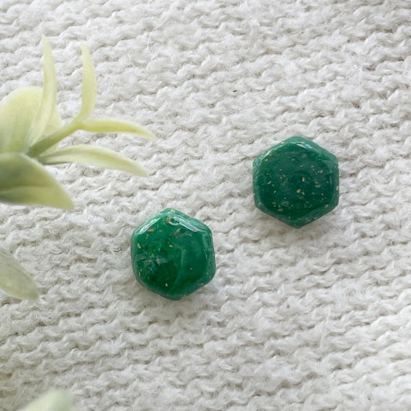 Mini Jade-Colored Stud, Hexagon Stud, Polymer Clay