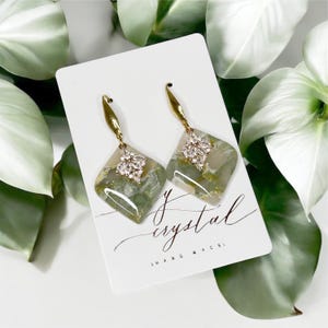 Sage Gold Marble Effect Earrings, Party & Wedding Earrings, Polymer Clay Handmade, Gold Plated Stainless Steel