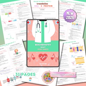 MCAT Biochemistry Study Guide | 31 Pages | Study Cheat Sheets | Pre-Med | Digital Download