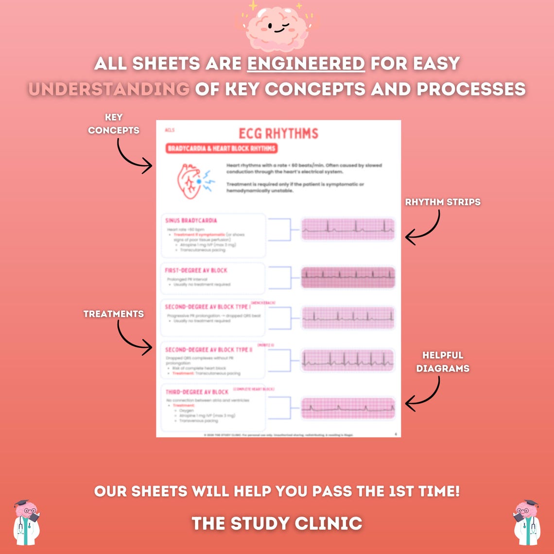 ACLS Study Guide | Cardiac Life Support Cheat Sheets, ECG Rhythms ...