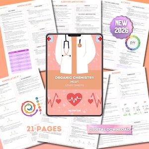 Guida allo studio di chimica organica per l'MCAT / 21 pagine / Schede riassuntive / Preparazione alla facoltà di medicina / Download digitale