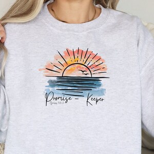 Promise Keeper Watercolor Sunset Sweatshirt | 90's Graphic Crewneck Sweatshirt | Genesis 9:12-13 | Christian Sweatshirt | Gift for Her