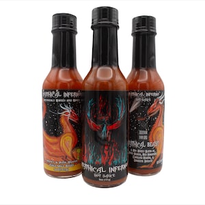 Mythical Inferno Hot Sauce Bundle Hot sauce box, habanero hot sauce, Carolina reaper sauce, handmade spicy gift, artisan hot sauces