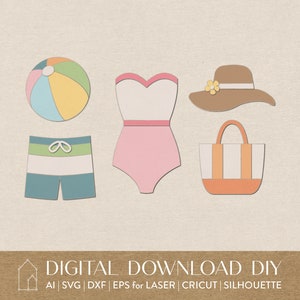 Iconos de verano / Descarga digital / SVG, Ai, EPS, DXF / Para láser, Cricut, Silueta