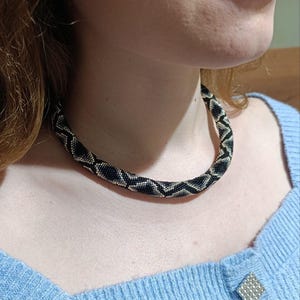 Snake beaded necklace. Black python necklace 12 mm diameter. Snake Lovers Gift. Statement jewelry. Accessories. Personalized gift for her