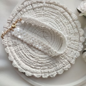 Half tila handmade bracelet for women. Beaded white bracelet, personalized gift for mom. Statement jewelry. Unique decoration for hand