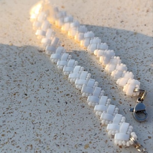 Half tila handmade bracelet for women. Beaded white bracelet, personalized gift for her or mom. Statement jewelry. Birthday gift for niece