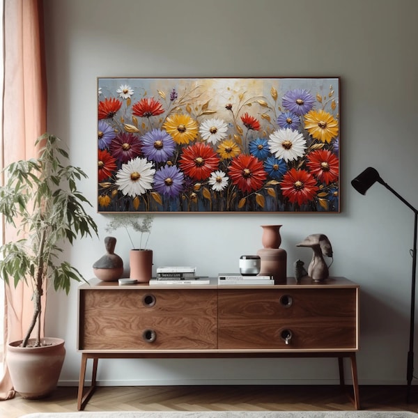 Wildflowers Landscape Digital Download - Oil Painting Style, Colorful High-Quality Widescreen PNG- Instant Art for Home Decor-Wall Art Print