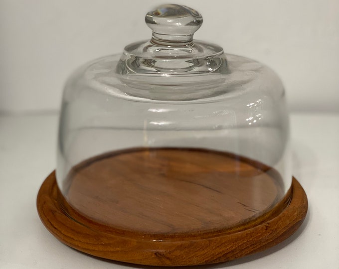 Vintage Teak and Glass cheese dome