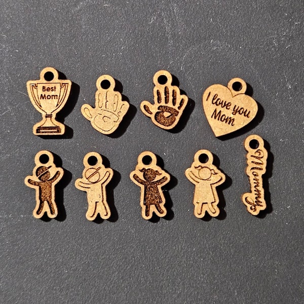 Tiny Family Wooden Mother's Day Mom Charms for Charm Bracelet