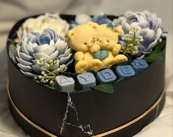 Ramo de flores de jabón, personalizado, regalo de bautizo, cumpleaños, regalo de bebé, jabón hecho a mano, regalo de recién nacido, baby shower