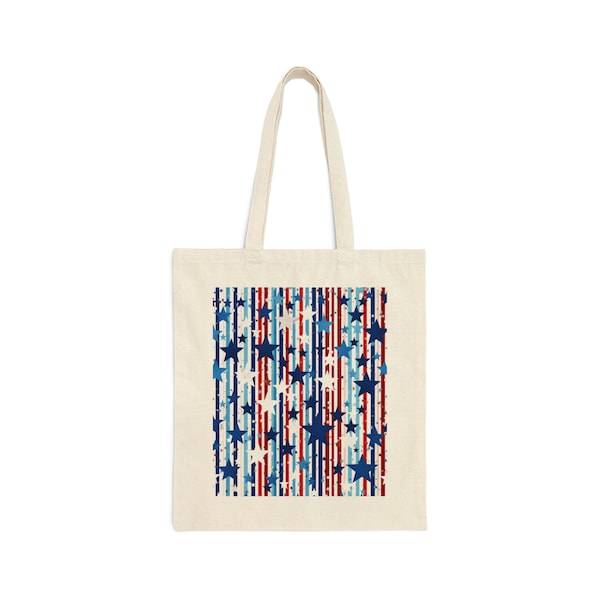 15" x 16" Stars and Bars Cotton Canvas Tote Bag - Handmade, 100% Cotton Canvas, Patriotic Design, Shopping Bag, Beach Gear, Picnic Gear