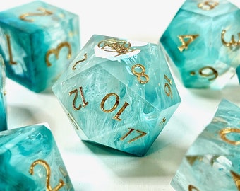 Surging Tide - teal petri sharp edge DnD dice set