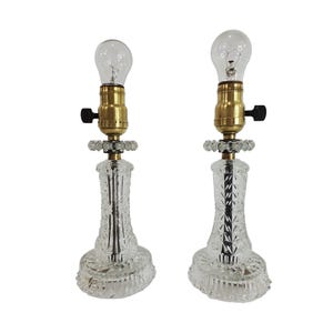 1930s Pair Art Deco Molded Crystal Glass Vanity Boudoir Lamps