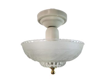 Art Deco Ceiling Light Fixture - Frosted Glass Floral Pattern