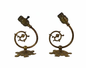 Antique Art Nouveau Brass Electric Wall Sconces