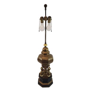 Large Asian Inspired Hollywood Regency Brass Table Lamp