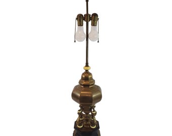 Large Asian Inspired Hollywood Regency Brass Table Lamp