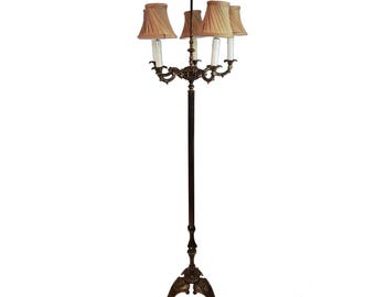 Antique Neoclassical French Bronze and Brass 5-Light Floor Lamp