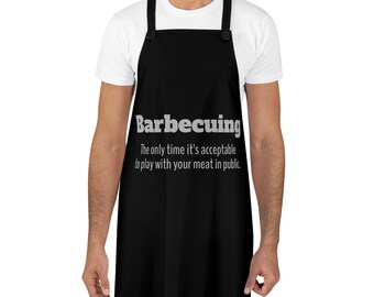 Delantal divertido para barbacoa: Delantal de sarga de poliéster con frase "Barbequing".