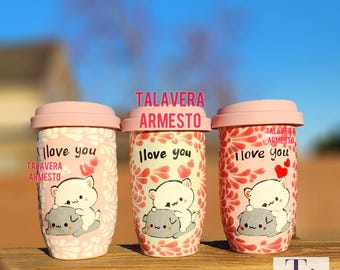 Talavera 3 pack tarrito Kawaii Kitty travel mug kitchen home decor Termo regalo mother's Day gift for her him couple coquette hand painted