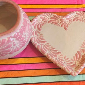 Mexican Talavera JUMBO heart mug 600ml white pink spoon and plate set coffee hot chocolate handmade Handpainted set taza birthday day gift