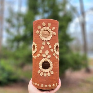 Large Embroidery Clay Vase Decor Mexican flowers bottle pottery Barro bordado home decor jarrón florero México 11in tall mother&#39;s day gift