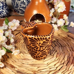 Talavera Heart coffee mug handmade handpainted hot chocolate brown limited edition Mexican taza corazón 300ml regalo Valentine&#39;s Day gift